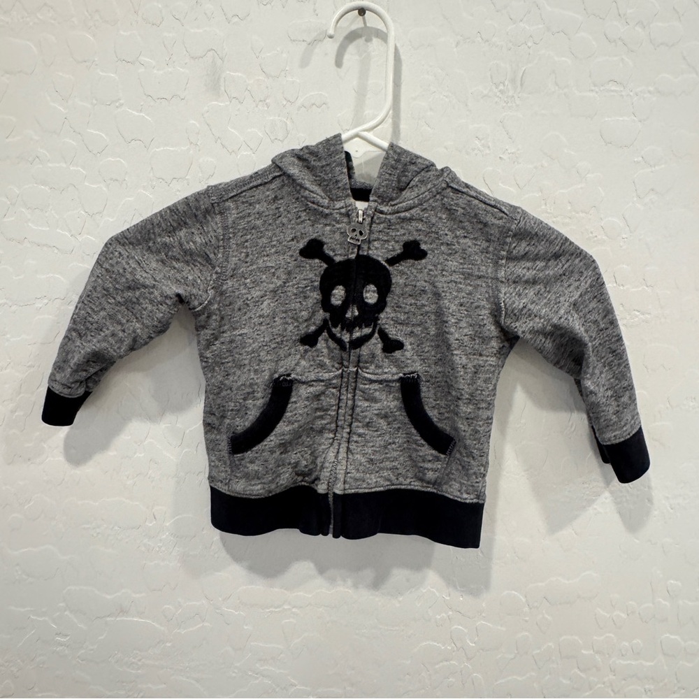 Amy Coe Gray Embroidered Skull Hoodie Sweater Baby 12M Punk